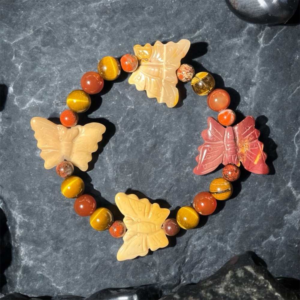 Women’s Mookaite, Red Jasper & Tiger Eye Butterfly Beaded Bracelet